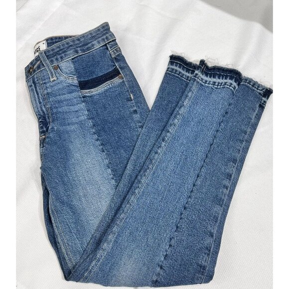 PAIGE Taylor Straight Lyla Jeans Womens Size 25 High Rise Raw Hem Color Block - Picture 4 of 12